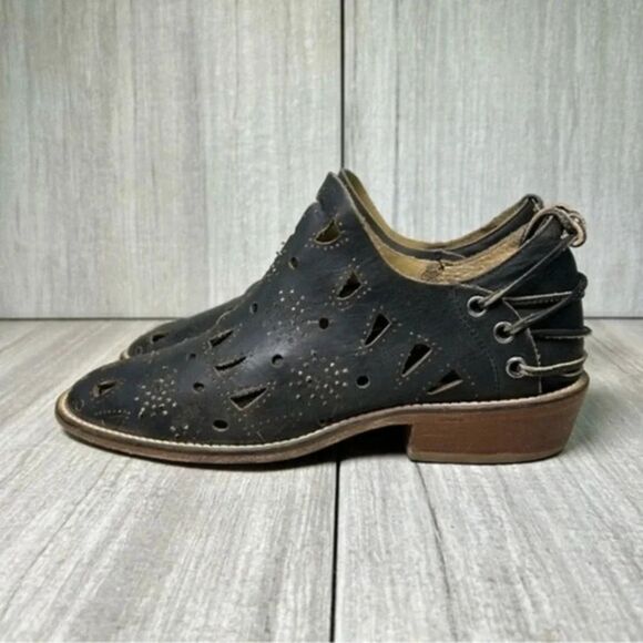 Musse & Cloud Anisse Anthropology Black Leather Ankle Shoe Booties Womens Size 7 - Picture 1 of 10